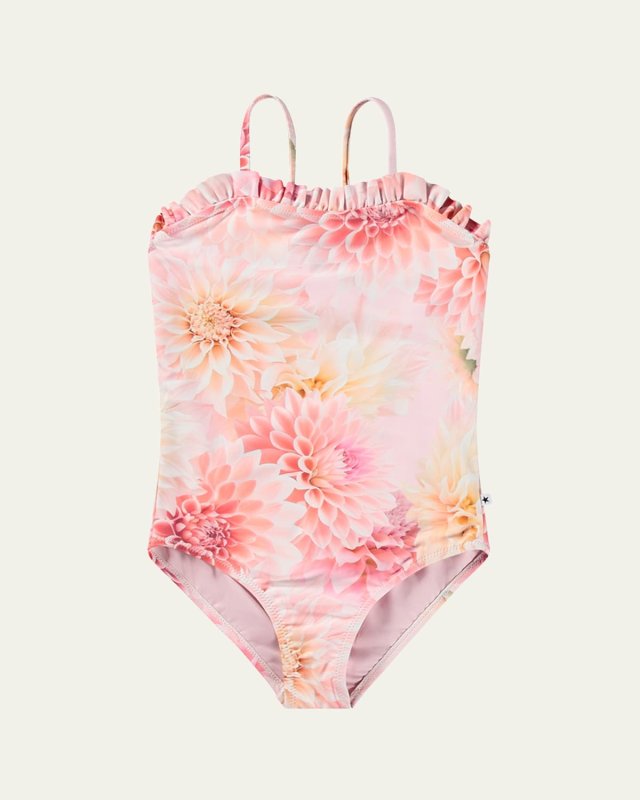 Girl's Nakia Ruffle-Trim One-Piece Swimsuit, Size 2-7